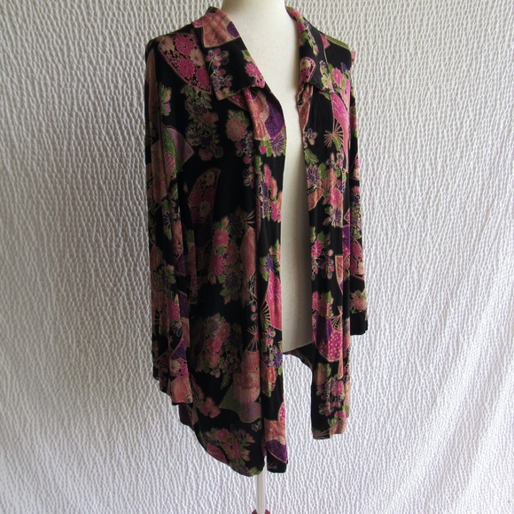 Colorful Travel Friendly Jacket Cardigan Top Pink Purple Asian Print 3X Womens - Picture 3 of 10